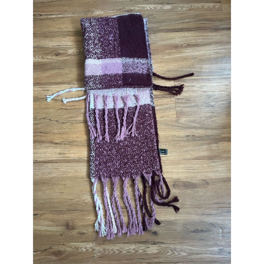 MIXIT Pink and Purple Long Fluffy Warm Plaid Scarf Barbie